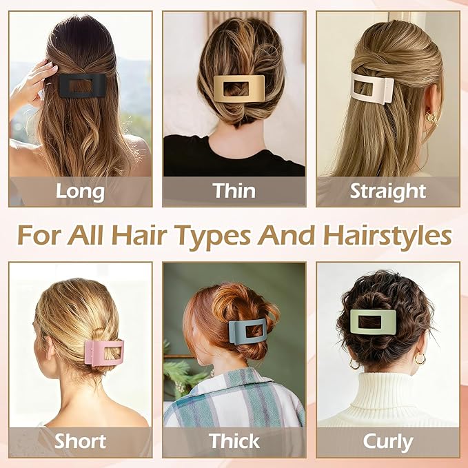French Flat Hair Clips for Women 6pcs Hair Claw Clips for Thick or Thin Hair Matte Claw Clips for Girls Barrettes Non-Slip Strong Hold Hair Accessories for Women (Light Colorful)