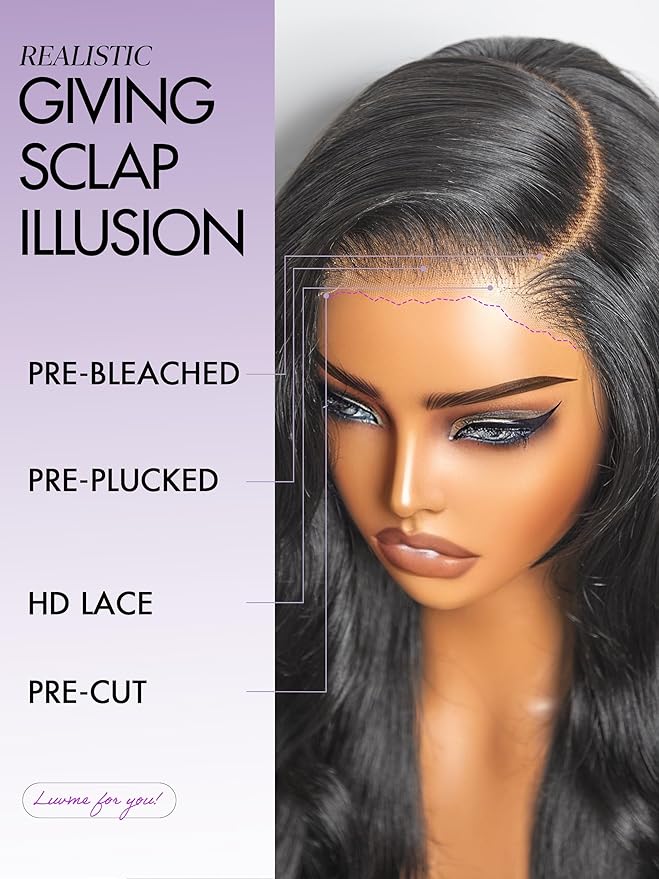 LUVME HAIR All-Day Comfort Real Glueless 7x6 HD Lace Wig 200% Density Hair PartingMax Lace Wigs Loose Body Wave Lace Front Wigs Human Hair Pre Cut Plucked Lace Frontal 22 Inches Natural Black Color