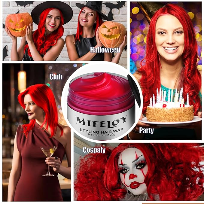 Temporary Red Hair Spray Color Wax 4.23 oz, Instant Natural Hairstyle Cream Dye, Disposable Coloring Mud for Men Women Youth, Washable Styling Pomades, Party Cosplay DIY Halloween