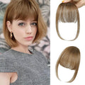 NAYOO Bangs Hair Clip - Moca Brown Fake Bangs 100% Real Human Hair Extensions Wispy Bangs for Women Fringe with Temples Hairpieces Curved Bangs for Daily Wear