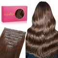 WENNALIFE Seamless Clip In Hair Extensions, 14 Inch 130g 7pcs Chocolate Brown Hair Extensions Clip in Human Hair Invisible PU Skin Weft Natural Remy Human Hair Extensions
