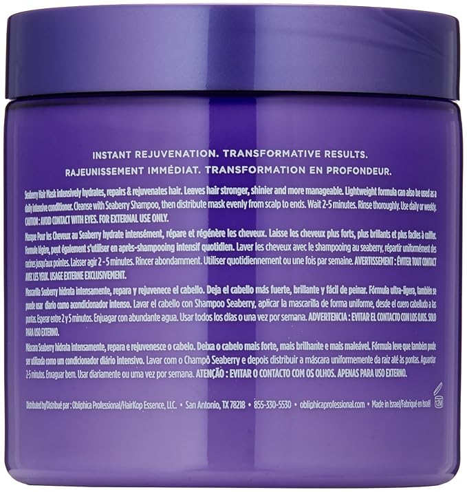 Obliphica Medium to Coarse Seaberry Mask, 1.05 Pound - Nourishing and Restorative Hair Treatment for Medium to Coarse Hair Types, Ensuring Lustrous Shine, Manageability, and Revitalization
