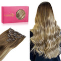 WENNALIFE Clip in Hair Extensions Real Human Hair, 22 Inch 120g 7pcs Ombre Walnut Brown to Ash Brown and Bleach Blonde Clip in Human Hair Remy Clip in Hair Extensions Real Human Hair Double Weft