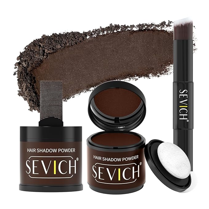 Sevich Hairline Powder 10g 2-Pack with Brush, Instantly Conceals Hair Loss & Thinning, 48H Waterproof Root Touch Up Powder, Natural Hair Shadow Toppers for Women & Men, 2 Box = 5 Boxes,Dark Brown