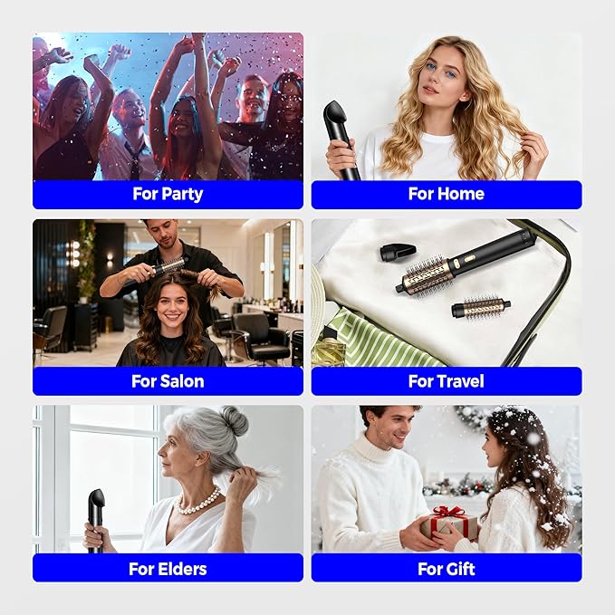 4 in 1 Rotating Hair Dryer Brush Spinning with Detachable Brush(2" & 1.5"),Negative Ionic Brush Blow Dryer 100-120V,3 Heats and 2 Speeds Rotating Hot Air Brush for Curling,Straight,Drying