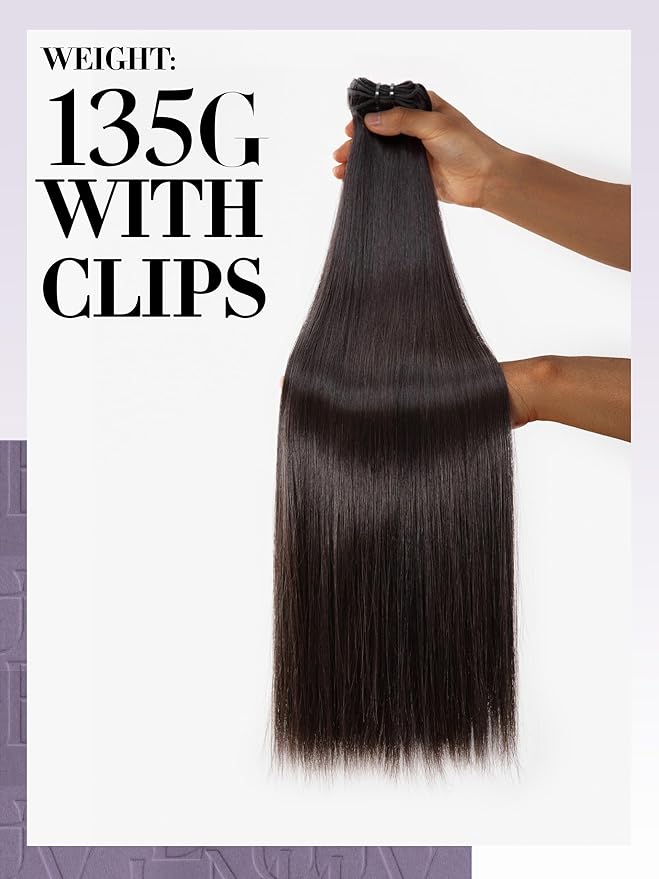 LUVME Seamless Clip in Hair Extensions Human Hair, 16 Inch 135g 9pcs Natural Black Hair Extensions Clip in Human Hair Sliky Straight Remy Human Hair Extensions