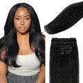 Lashey Seamless Clip in Hair Extensions Human Hair #1 Jet Black Kinky Straight Clip in Hair Extensions Real Human Hair 7pcs 110g 20 Inch PU Weft Natural Hair Extension for Women