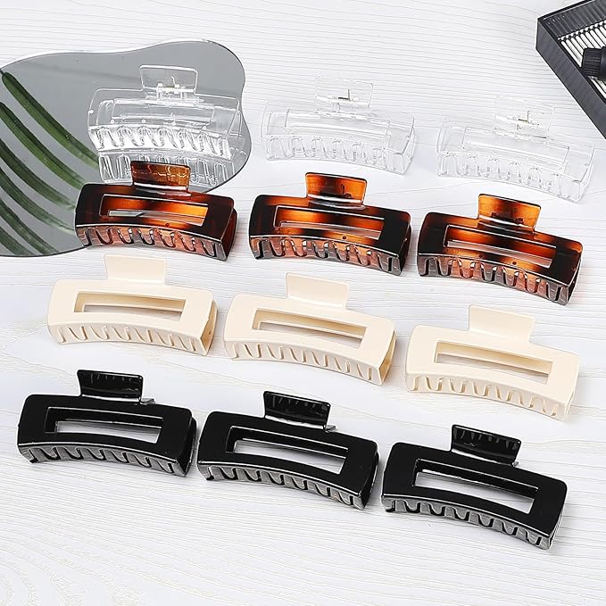 4.1 Inch Large Claw Clips - 12 Pcs Jumbo Square Jaw Clips for Thick Hair, Bulk Hair Accessories for Women and Girls - Transparent