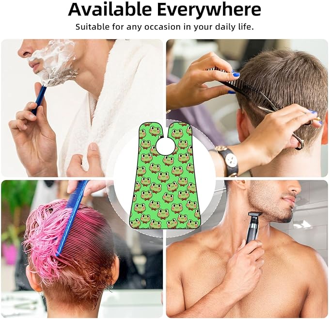 Beard Bib with 3 Suction Cups, Non-Stick Waterproof Hair Catcher Apron, Men's Shaving Essential for Grooming, Green Frog Kawaii Shave Bib