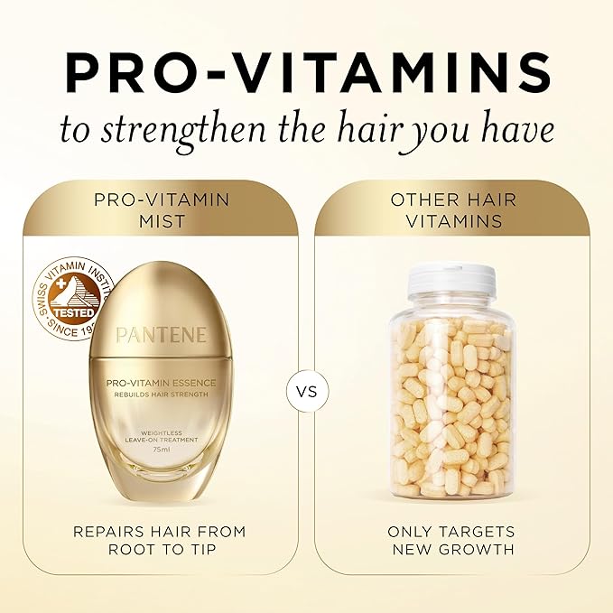 Pantene Pro-Vitamin Essence, Daily Repair Mist, Weightless Leave-On Treatment Strengthens & Rebuilds Damaged Hair, Reduces Breakage, 2.5 Fl Oz