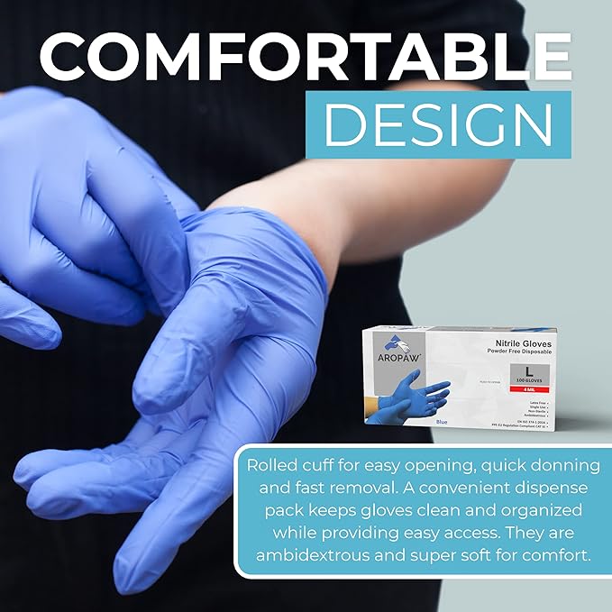 Blue Nitrile Gloves, Disposable Gloves, Comfortable, Powder Free, Latex Free