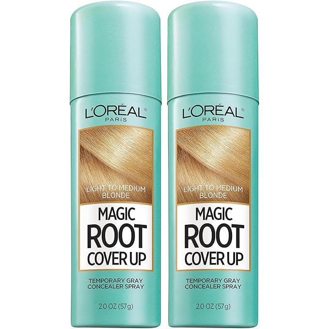 L'Oreal Paris Hair Color Magic Root Cover Up Temporary Colored Concealer Spray for Gray Roots, Lightweight formula, Ammonia and Peroxide Free, Light to Medium Blonde, 2 count