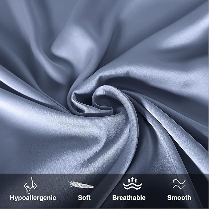 Mulberry Silk Pillowcase for Hair and Skin,Queen Size Cooling Silk Pillow Case with Hidden Zipper,Allergen Proof Dual Sides Soft Breathable Smooth Silk Pillow Cover for Women(Queen,Grayish Blue)