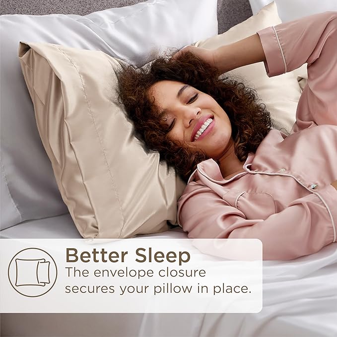Bedsure Satin Pillowcases Standard Set of 4 - Beige Silk Pillow Cases for Hair and Skin 20x26 inches, Satin Pillow Covers 4 Pack with Envelope Closure, Gifts for Women Men