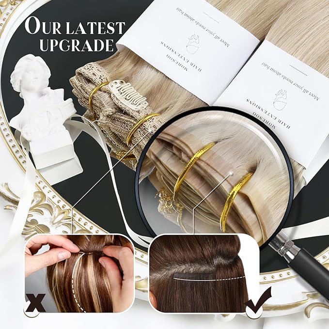 Moresoo Seamless Hair Extensions Clip in Black Clip in Extensions Real Human Hair Black Natural #1B Pure Skin Invisible for Women Long 120g/7pcs 16in