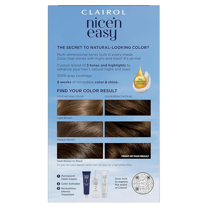 Clairol Nice'n Easy Permanent Hair Dye, 4G Dark Golden Brown Hair Color, Pack of 3