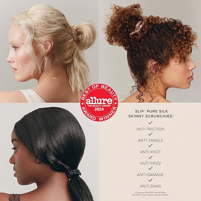 SLIP Amazon Exclusive Skinny Scrunchies: Anti-Crease, Anti-Breakage Slipsilk™ Design Protects Delicate Hair | Includes 3 Pure Silk Scrunchies, Violet