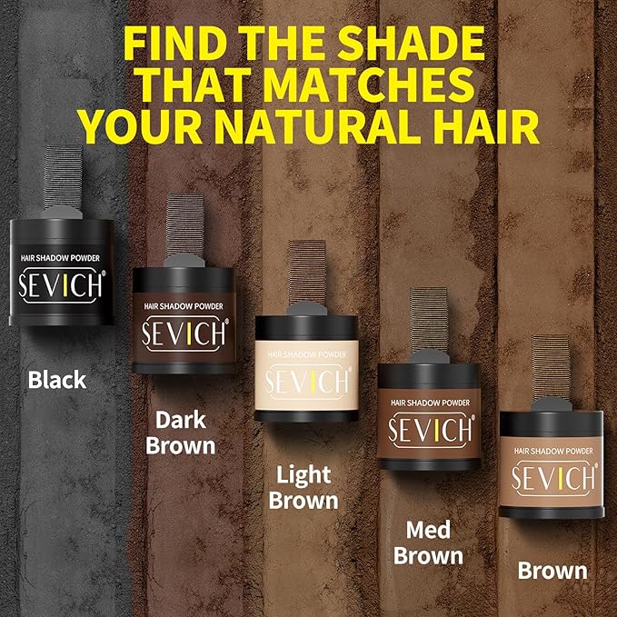 Sevich Hairline Powder 10g with Brush, Instantly Conceals Hair Loss & Thinning & Gray, 48H Waterproof Root Touch Up Powder, Natural Hair Shadow Toppers for Women & Men, 1 Box = 2.5 Boxes,Dark Brown