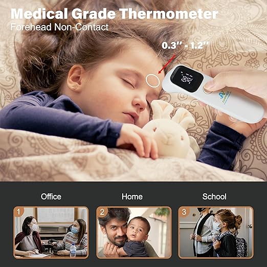 Amplim Forehead Thermometer | No-Touch, FDA-Cleared, Medical-Grade Infrared | 1-Second Read with Audible Fever Alert | Accurate Digital Infrared Thermometer for Adults, Kids, Baby