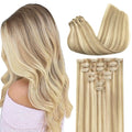 GOO GOO Clip in Hair Extensions Real Human Hair, Remy Human Hair Extensions Clip ins for Women, Natural Human Hair, 18inch 110g 7Pcs, 18A/613A Dark Blonde Highlighted Bleach Blonde