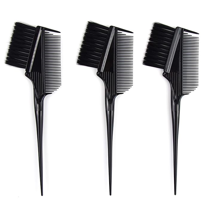 Emperor Hair Dye Brushes - 3 Angled Tint Applicators With Integrated Combs - Root Touch Up and Color Brush for Salon (Black)
