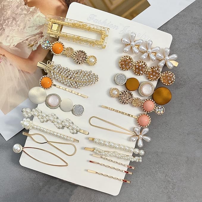 Mehayi 20 PCS Hair Accessories for Decorative Party Wedding, Pearl Hair Clips Set Fashion Korean Acrylic Resin Hair Barrettes, Bobby Pins Hairpins for Women and Ladies Girls Headwear Styling Tools