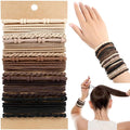 Boho Hair Ties, 20 PCS of 4 Styles Cute Bands for Thick or Thin Hair, No Damage Elastic Bracelets, Brown Hair Accessories for Girls and Women