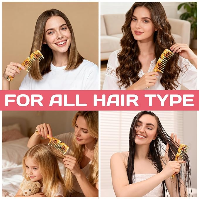 Wide Tooth Comb,Effortless Tangle Removal for Curly, Wet, Long Hair Wet,Cute Aesthetic Design for Women Men and Girls (Yellow-05)