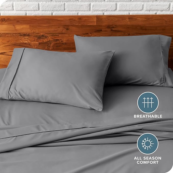 Bare Home Microfiber Pillow Cases - King Size Set of 2 - Cooling Pillowcases - Double Brushed - Grey Pillowcases 2 Pack - Easy Care (King Pillowcase Set of 2, Grey)