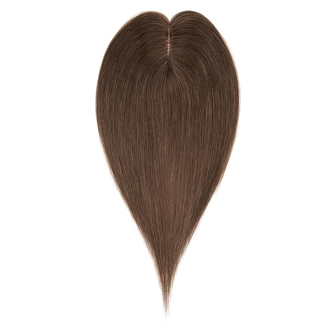 Hairro Human Hair Toppers Free Parted, 3.5x4.7" Base Hand-wovened 100% Real Hairpieces, with Invisible Clips-in for Women, for High Hairline/Adding Volume on Top, 16 Inch Dark Brown