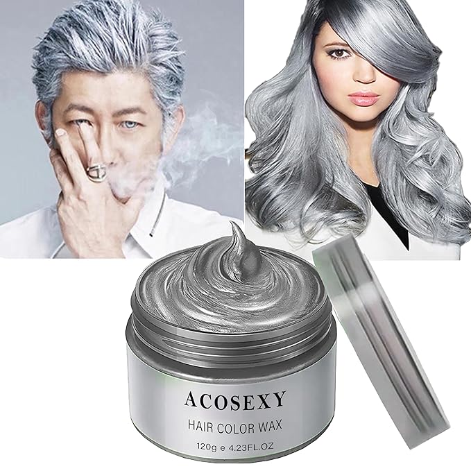 YHMWAX Fashion Silver Gray Hair Wax Pomade - Colorful Disposable Natural Hair Styling Gel for Party, Cosplay, Masquerade