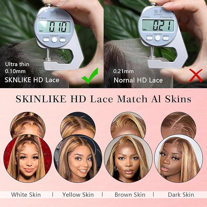 13x4 Full Frontal Lace Wig 4/27 Honey Blonde Ombre Lace Front Wigs Human Hair Skinlike HD Lace 0.10mm Ultra-thin Invisible Highlight Body Wave Lace Front Wig 24 Inch Pre plucked Baby Hair 200% density