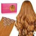 WENNALIFE Seamless Clip In Hair Extensions Human Hair, 14 Inch 130g 7pcs Auburn Ginger Real Hair Extensions Clip in Human Hair Invisible PU Skin Weft Natural Remy Human Hair Extensions