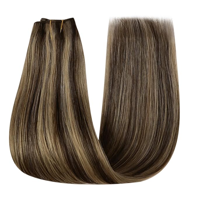 YoungSee 120G Wire Hair Extensions Highlight Invisible Wire Hair Extensions Real Human Hair Dark Brown Highlight Blonde Human Hair Headband Extensions Easy to Wear 18inch