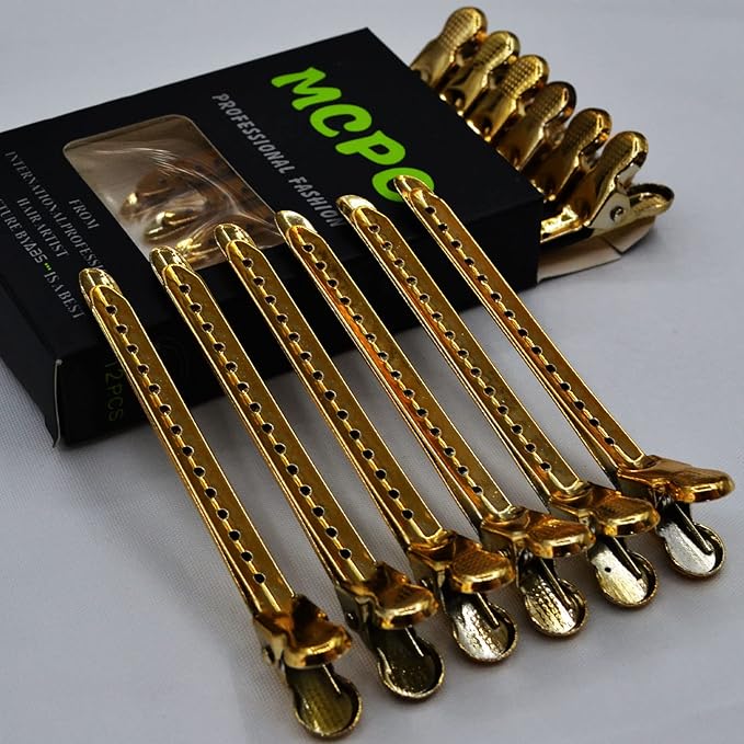 12 Pcs Metal Duckbill Hair Clips for Hair Sectioning Alligator Hair Clips for Styling Dividing Duck Bill Clips with Anti-Slip Holes Salon Barber Styling Tools