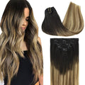 GOO GOO Clip in Hair Extensions Real Human Hair, Remy Human Hair Extensions Clip ins for Women, Natural Human Hair, 22inch 120g 7Pcs, 2/6/18 Balayage Brown to Dirty Blonde