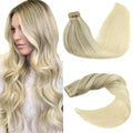 GOO GOO Tape in Hair Extensions Human Hair, 17/22/60 Ash Blonde to Golden Blonde and Platinum Blonde, 16inch 50g 20pcs, Skin Weft Seamless Invisible, Silky Straight with Thick Ends, Remy Human Hair