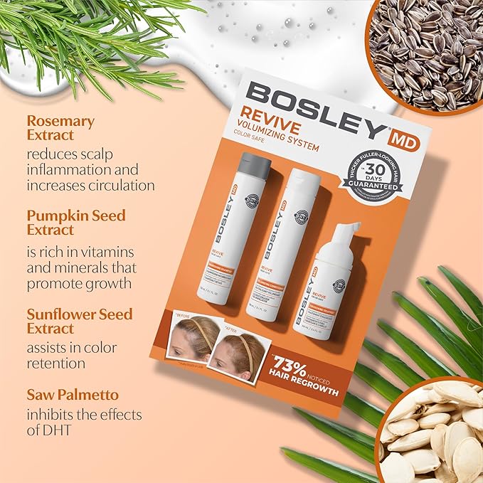 BosleyMD BosRevive Color-Safe Hair Care Kit for Thinning Hair, Starter Size (30 Days) – Shampoo, Conditioner & Thickening Treatment with Biotin, Panthenol & Botanical Extracts