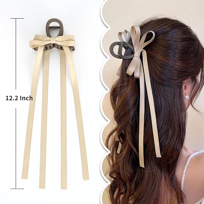 Bow Hair Claw Clips for Women Butterfly Hair Clips 3.15" Medium Size Bow Hair Clip for Girls Tassel Ribbon Bowknot Hair Accessories for Birthday Party Show Christmas Thanksgiving 3 Pcs