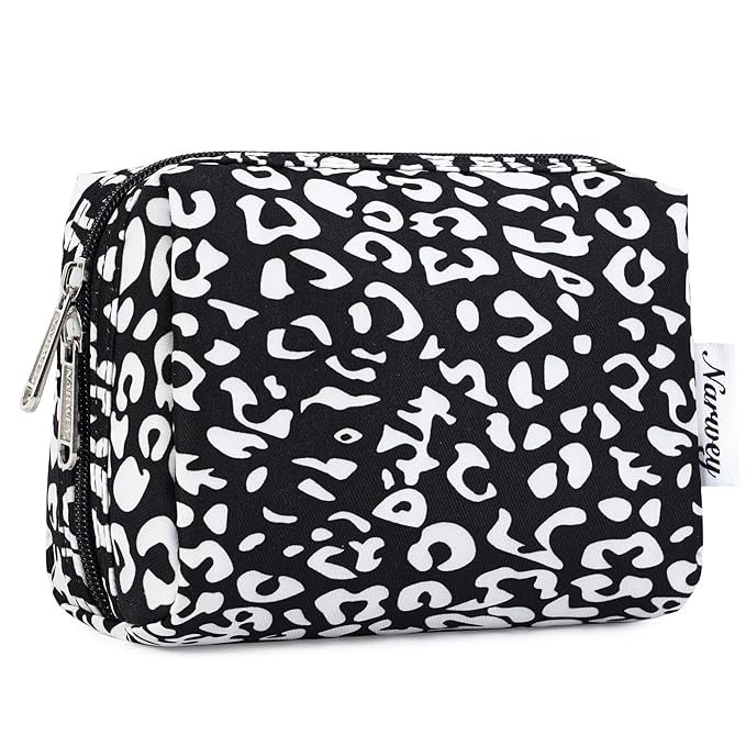 Narwey Small Cheetah Makeup Bag for Purse Mini Cosmetic Bag Travel Makeup Pouch Zipper Pouch Cute Make up Bags with Compartments for Women Girls (Black Leopard, Small)