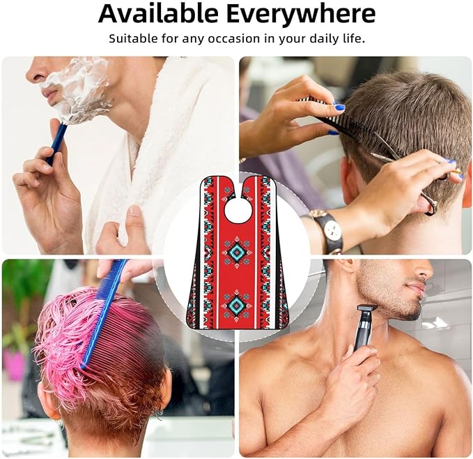 Beard Grooming Cape, Waterproof Hair Catcher for Shaving Trimming, Non-Stick Bib Apron Gifts for Dad Men, Aztec Ethnic Tribal Native American Indian Navajo Shave Bib
