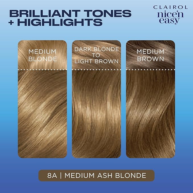 Clairol Nice'n Easy Permanent Hair Dye, 8A Medium Ash Blonde Hair Color, Pack of 1