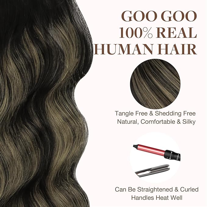 GOO GOO Tape in Hair Extensions Human Hair, 1B/19/1B Natural Black to Light Blonde, 18inch 50g 20pcs, Skin Weft Seamless Invisible, Silky Straight with Thick Ends, Remy Human Hair
