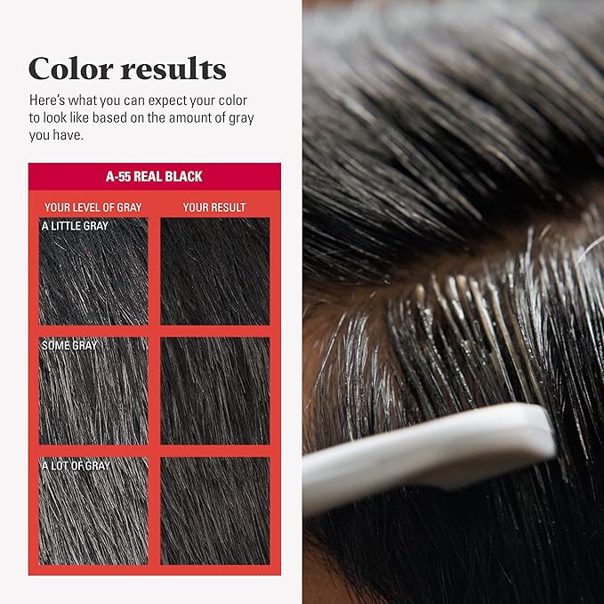 Just For Men Easy Comb-In Color Mens Hair Dye, Easy No Mix Application with Comb Applicator - Real Black, A-55, Pack of 1