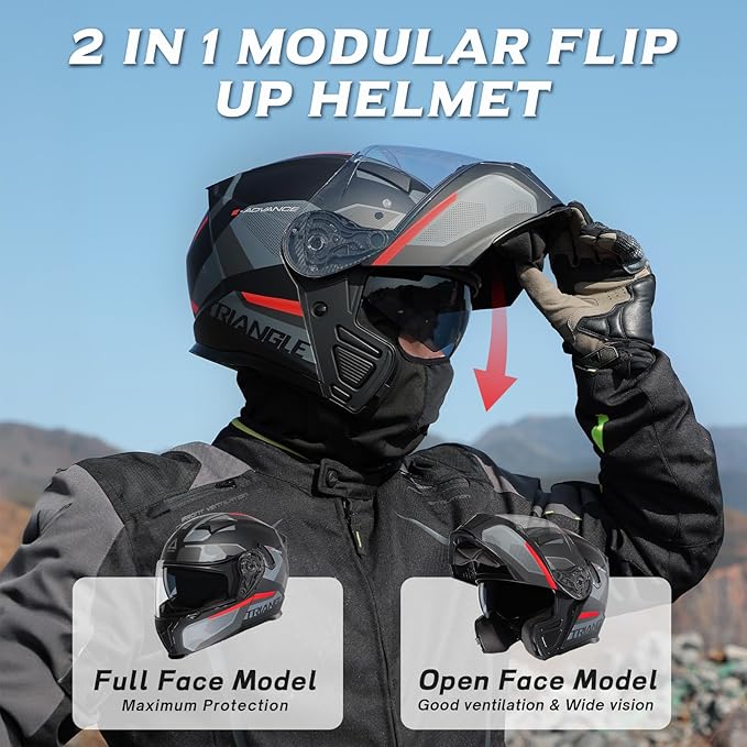 TRIANGLE Modular Motorcycle Helmets for Men Flip Up Full Face Helmet Dual Visor with Internal Sunshield DOT Approved