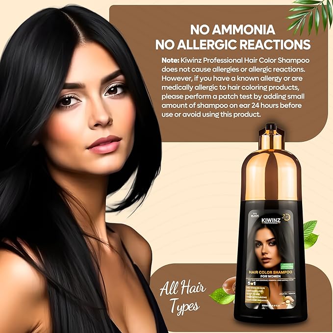 Hair Color Shampoo – 5 in 1 Hair Dye Shampoo for Grey Hair - Instant Hair Dye with 100% Color Accuracy Enriched with Natural Ingredients - Ammonia Free - 500ml (Black)
