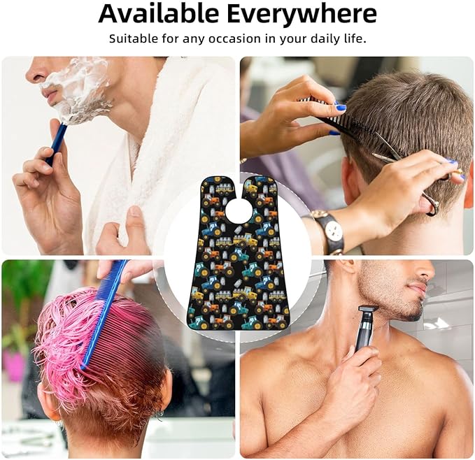 Beard Apron Hair Catcher, Cartoon Milk Farm Tractors Black Shave Bib, Waterproof Non-Stick Shaving Bib, Trimming Grooming Tool for Dad Men Anniversary