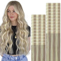 VINBAO 60g Invisi Edge Tape in Hair Extensions Real Human Hair Ash Blonde Highlighted Platinum Blonde 20pcs Injected Tape in Extensions Pro Quality 22inch #18P60