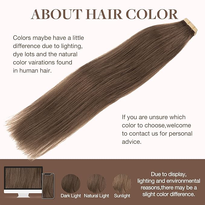 GOO GOO Tape in Hair Extensions Human Hair, 5 Light Ash Brown, 22inch 30g 10pcs, Skin Weft Seamless Invisible, Silky Straight with Thick Ends, Remy Human Hair