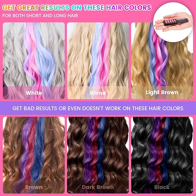 6 Color New Hair Chalk Comb Temporary Bright Washable Hair Color Dye for Kids,Washable Hair Chalk for Girls Age 4 5 6 7 8 9 10 New Year Birthday Cosplay DIY(Blue&Orange&Green&Pink&Brown&Purple)